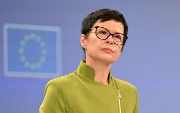 Flaggen der Europäischen Union und der Ukraine vor Regierungsgebäuden