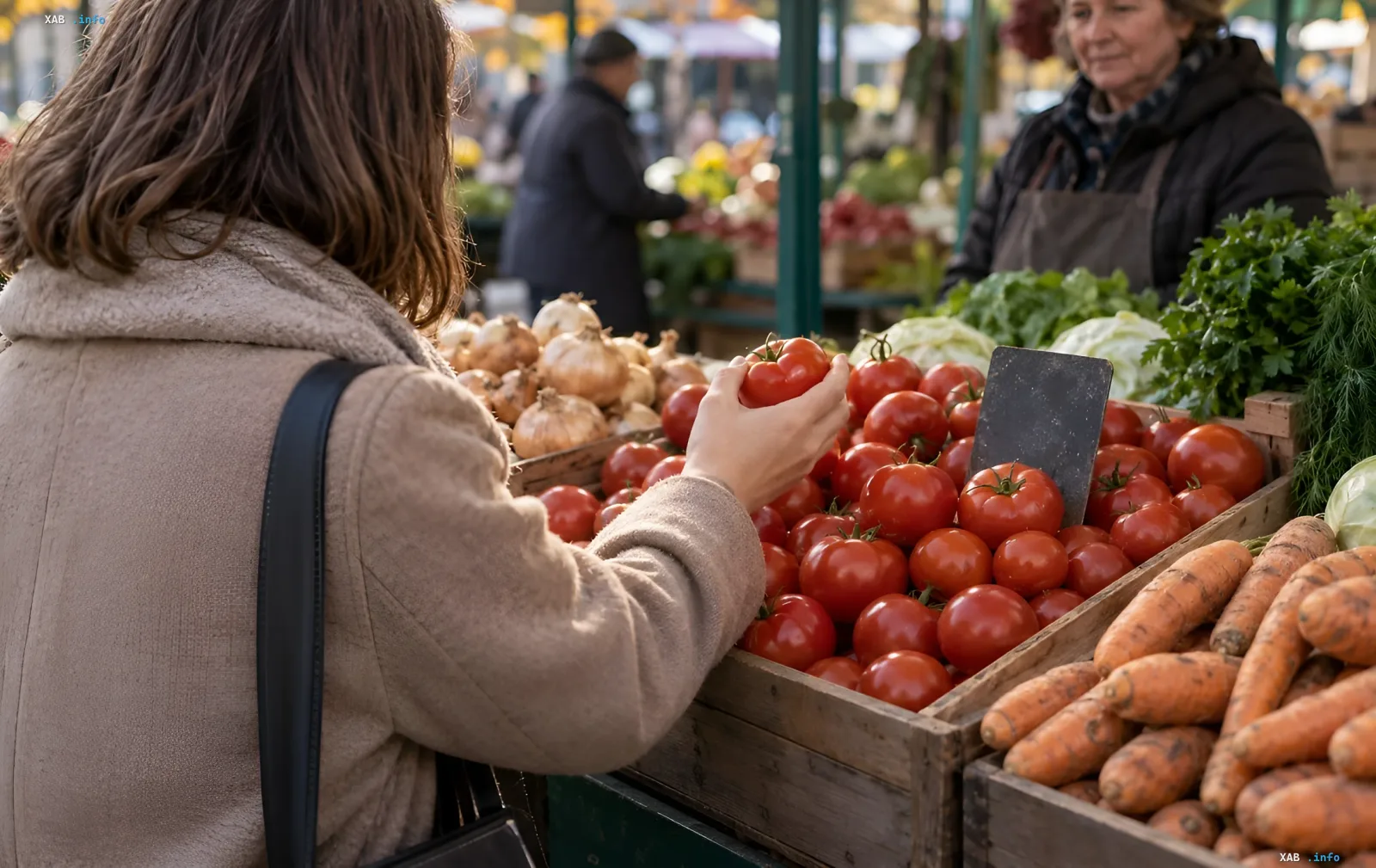 Frisches Gemüse und Borschtsch-Zutaten auf dem ukrainischen Markt im Oktober 2026