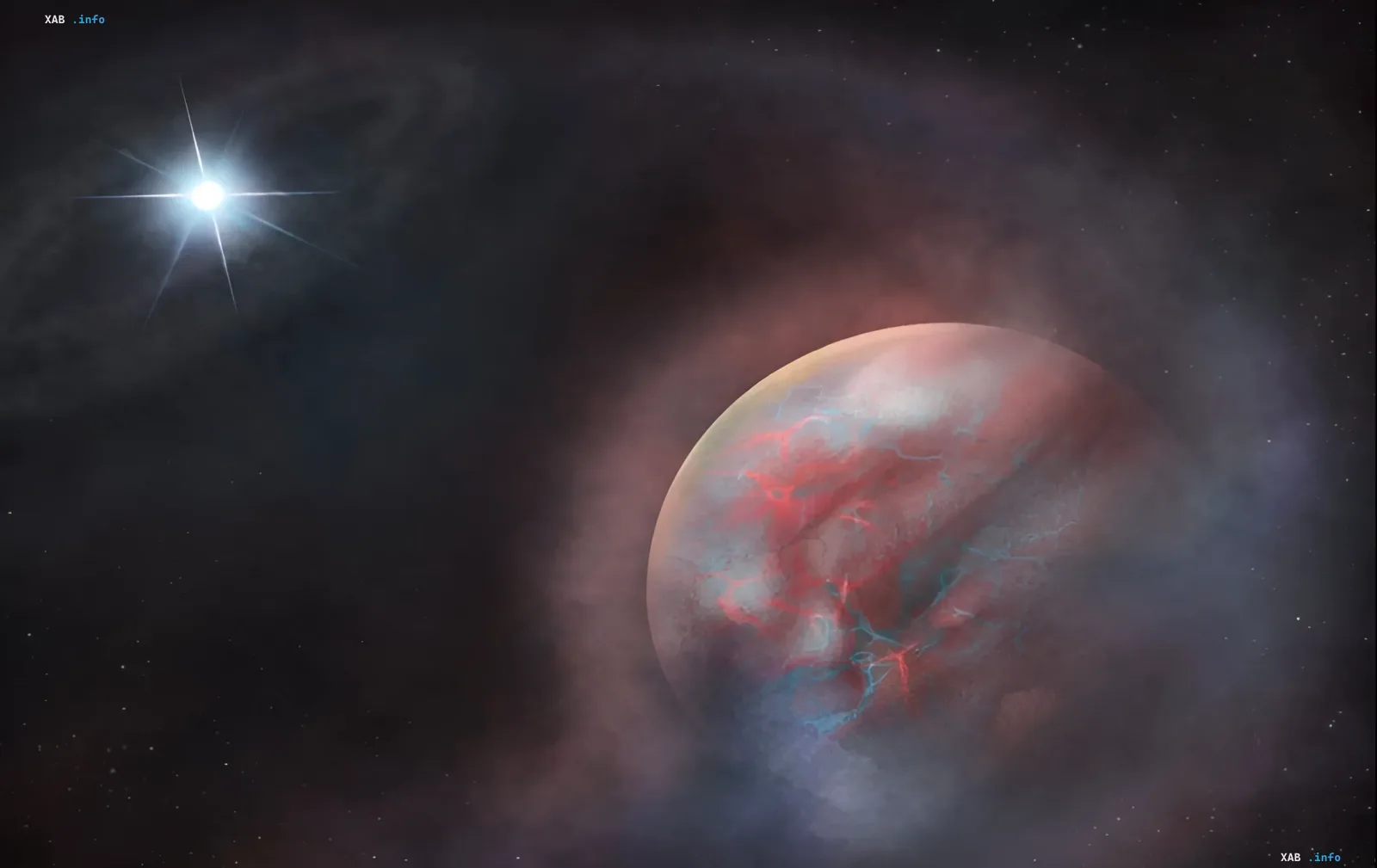 Abstrakte Illustration eines weißen Zwergs und eines entstehenden Planeten der zweiten Generation