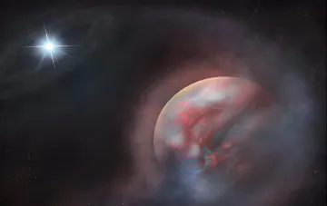 Abstrakte Illustration eines weißen Zwergs und eines entstehenden Planeten der zweiten Generation