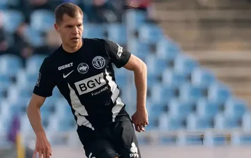 Polissya footballer Serhiy Chobotenko during a match