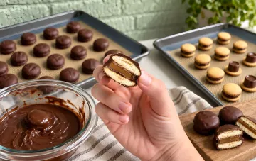 Домашний шоколадный десерт Twix из печенья и карамели на пергаменте
