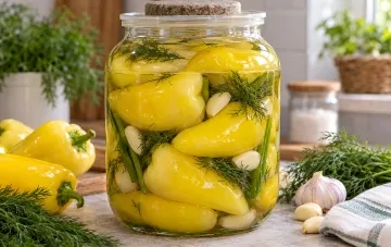 Квашеный перец с чесноком и зеленью в банке