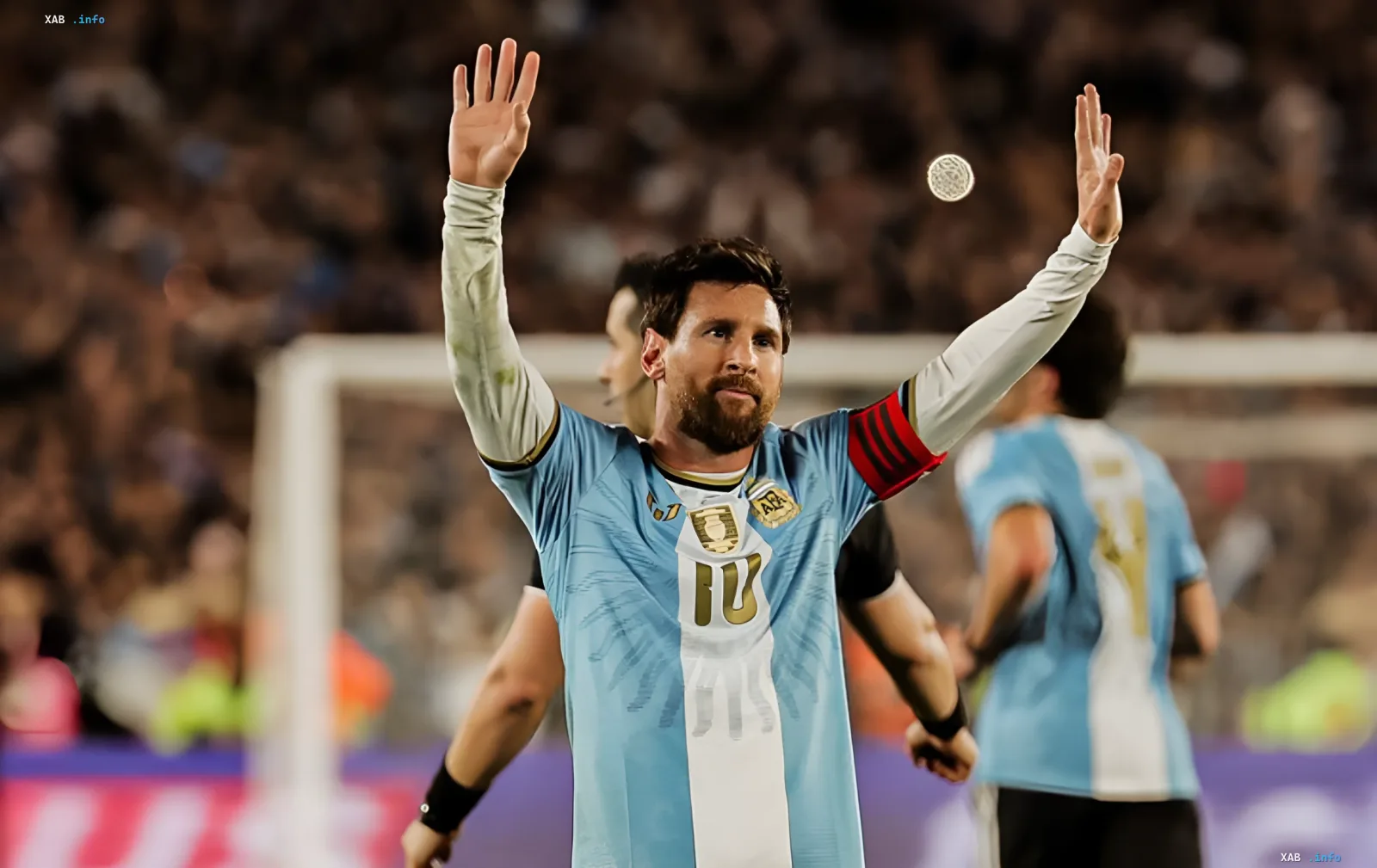 Lionel Messi celebrates a goal in his final match for the Argentina national team