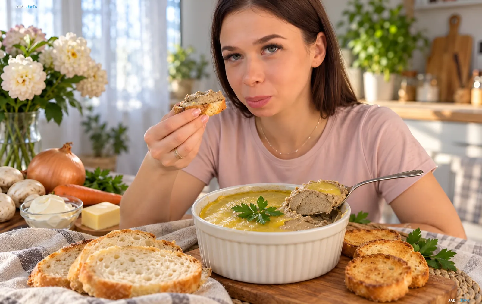 Домашний грибной паштет со сливочным маслом на тосте