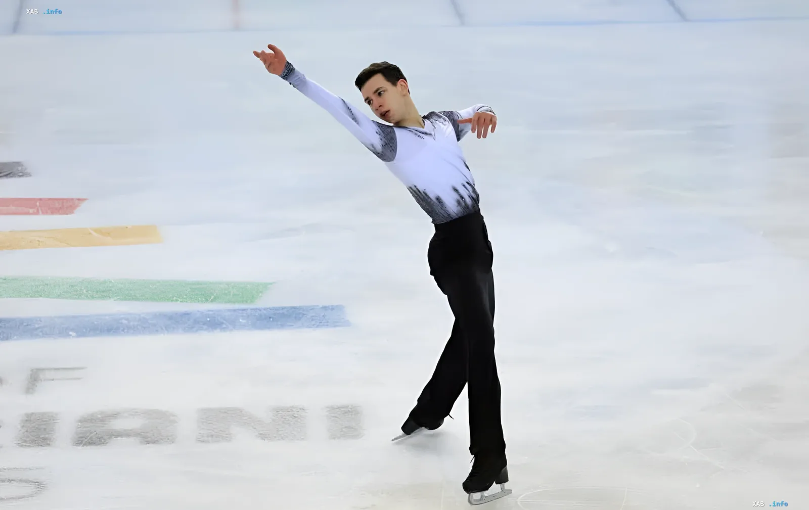 Ukrainian figure skater Yegor Kurtsev on the ice arena during his performance