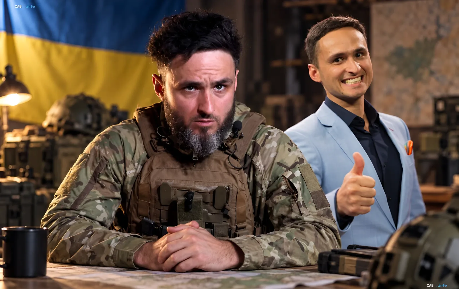 Ihor Lastotschkin in Militäruniform tanzend im Unterstand