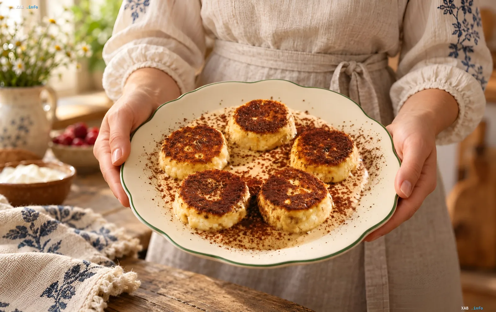Zubereitungsprozess von Karamell-Syrniki mit Kaffecreme