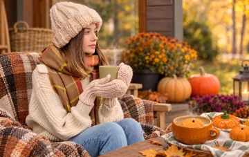 Autumn pumpkin latte with homemade marshmallow in a cup
