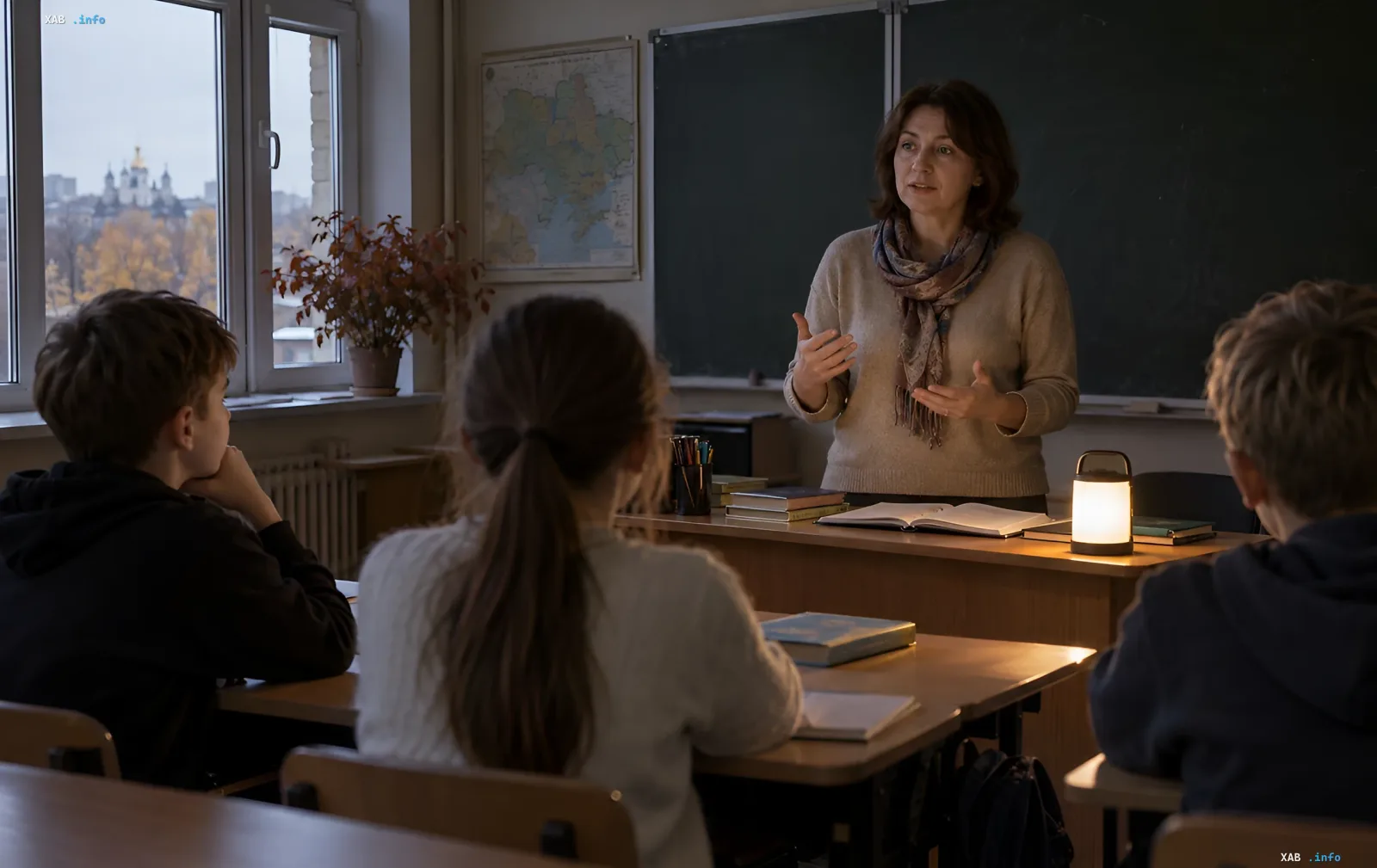 Schule in Kiew bei Stromausfall