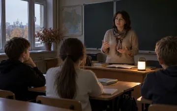Schule in Kiew bei Stromausfall