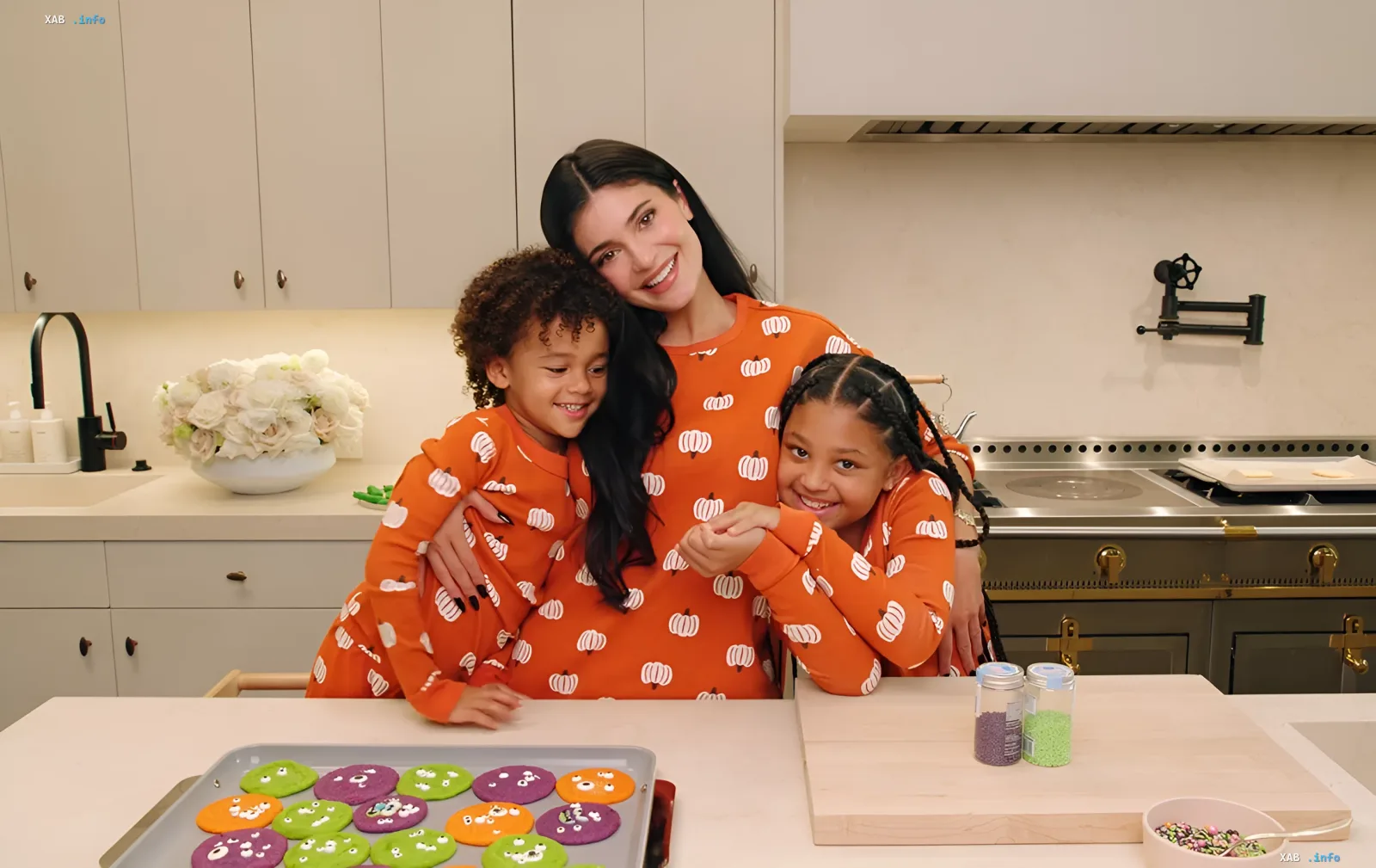 Kylie Jenner baking themed Halloween cookies with her kids