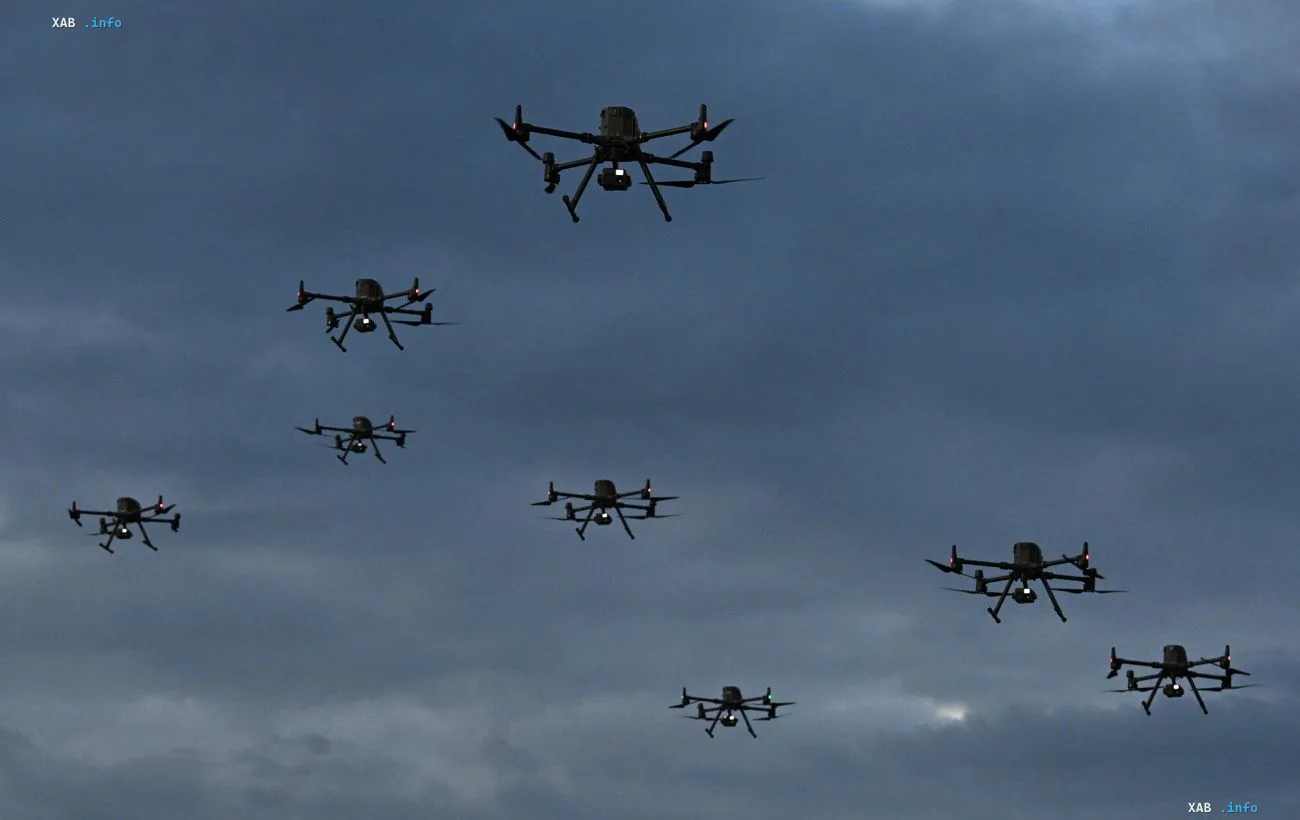 Launch of a combat drone by Ukrainian military personnel on the frontline