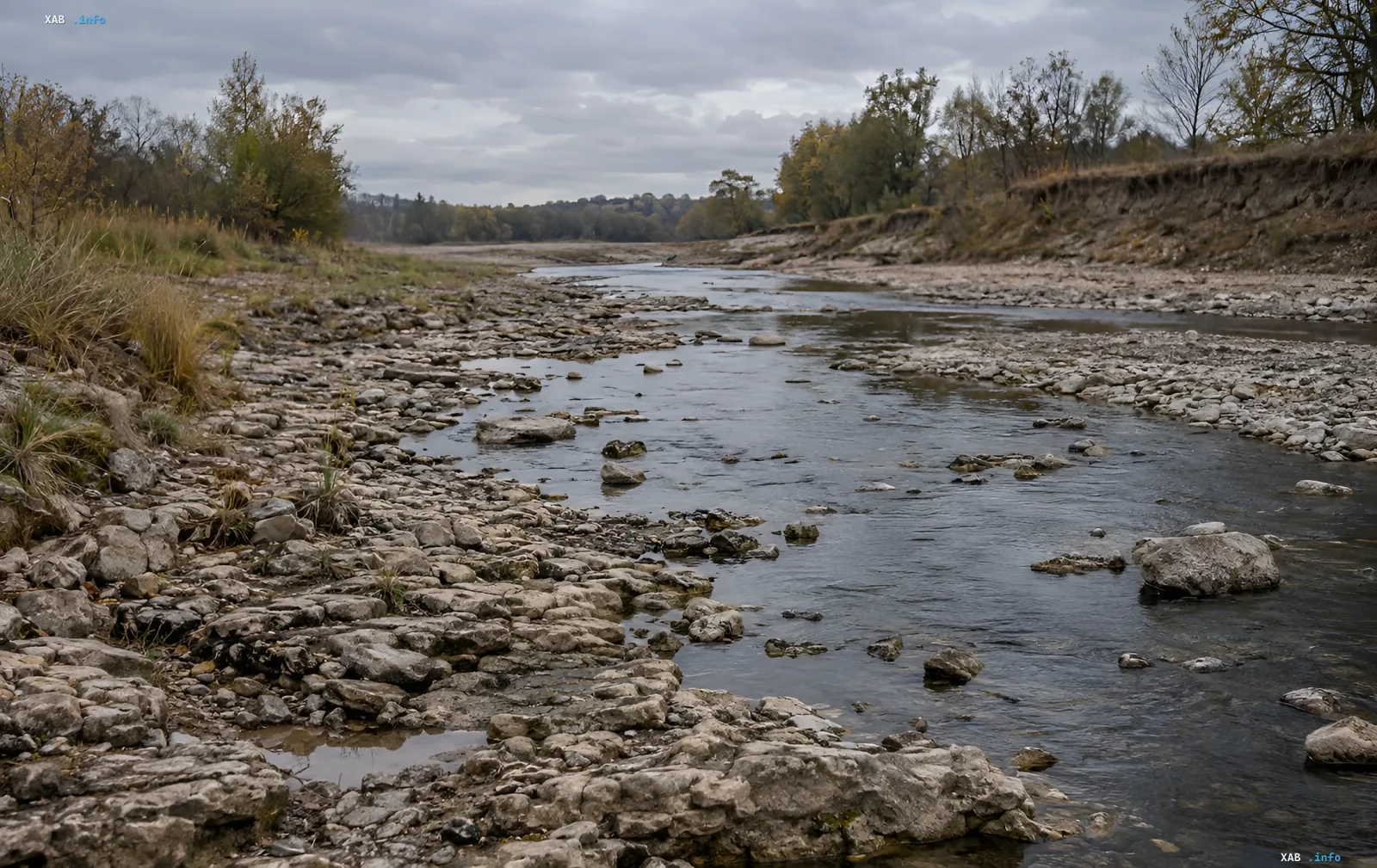 Fluss während der Niedrigwasserperiode in der Ukraine