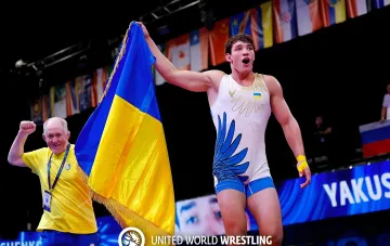 Ukrainian wrestler Yegor Yakushenko at the U-23 World Championship in Las Vegas