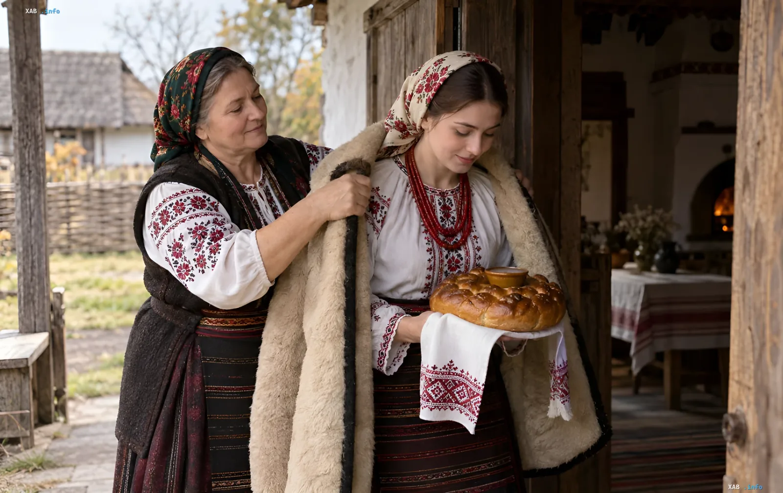 Traditional Ukrainian wedding ceremony with bread