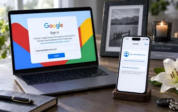 Смартфон з відкритими акаунтами Google та Apple на екрані