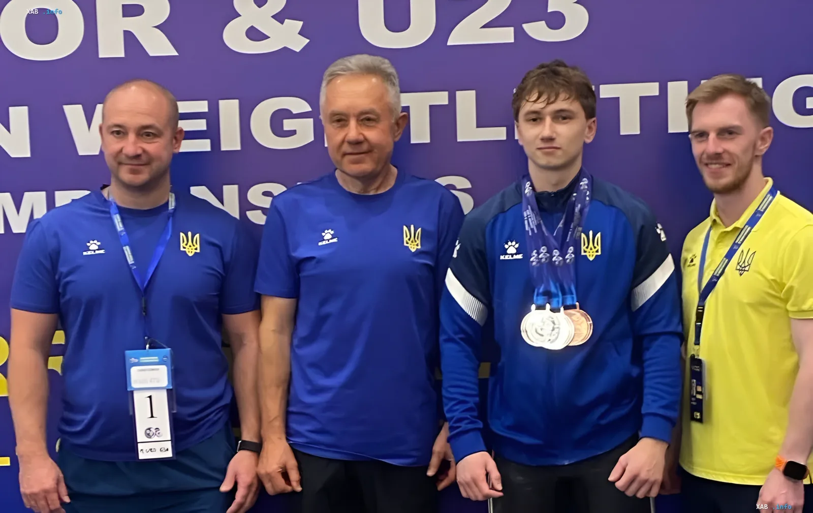 Andrii Revko with medals at the European Weightlifting Championships