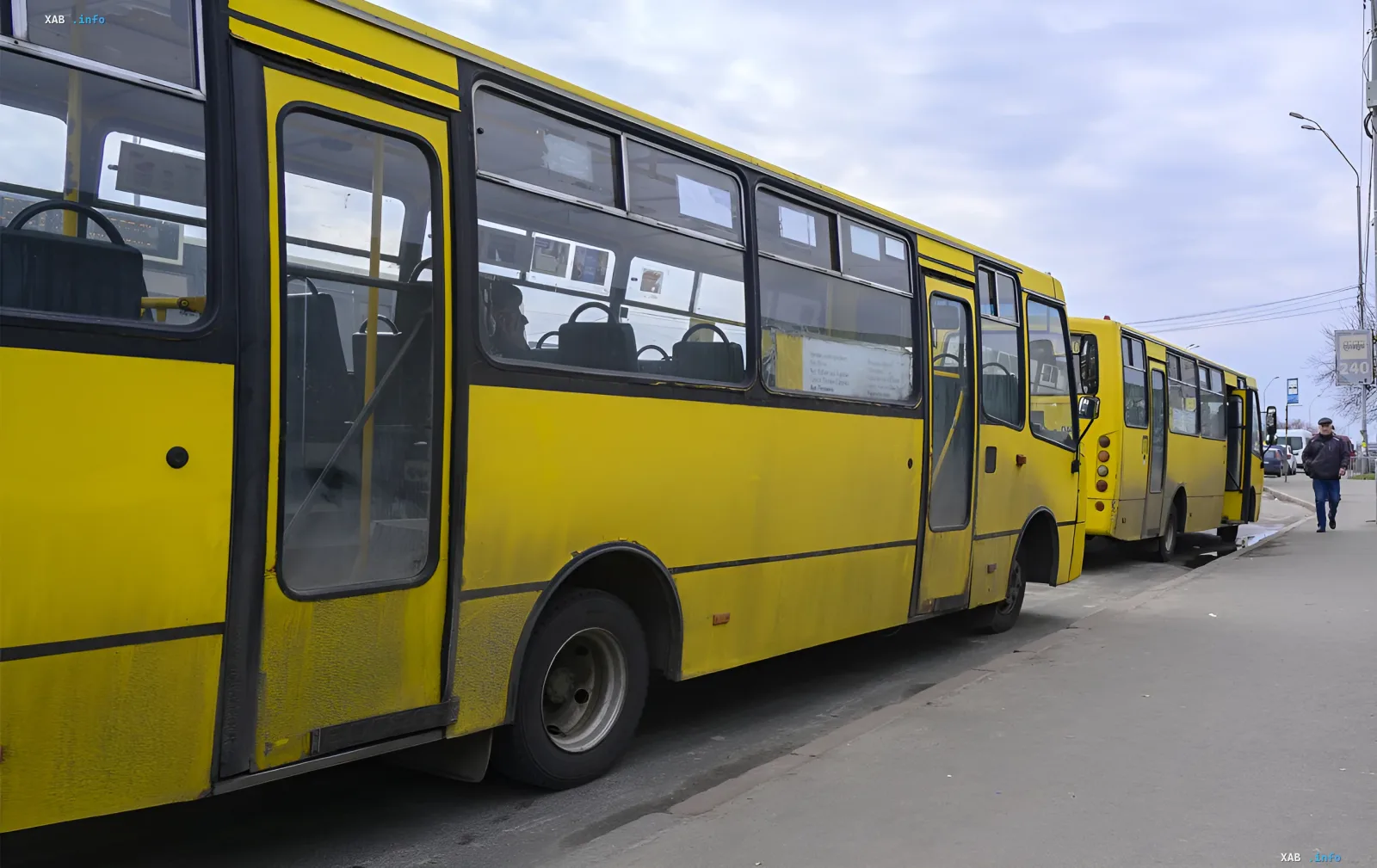 Minibus in Ivano-Frankivsk against the background of the street