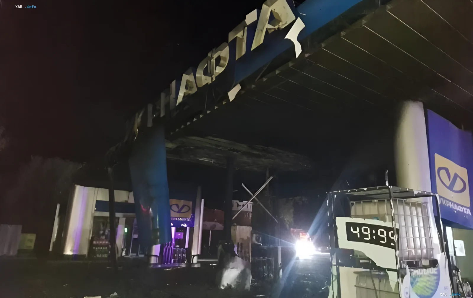 Aftermath of the drone strike on Ukrnafta gas station in Khmelnytskyi region