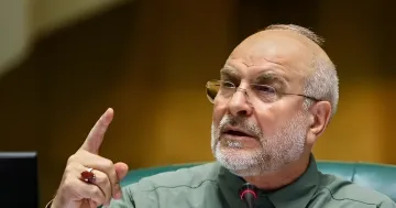 Iranian Parliament Speaker Mohammad Bagher Ghalibaf making a statement
