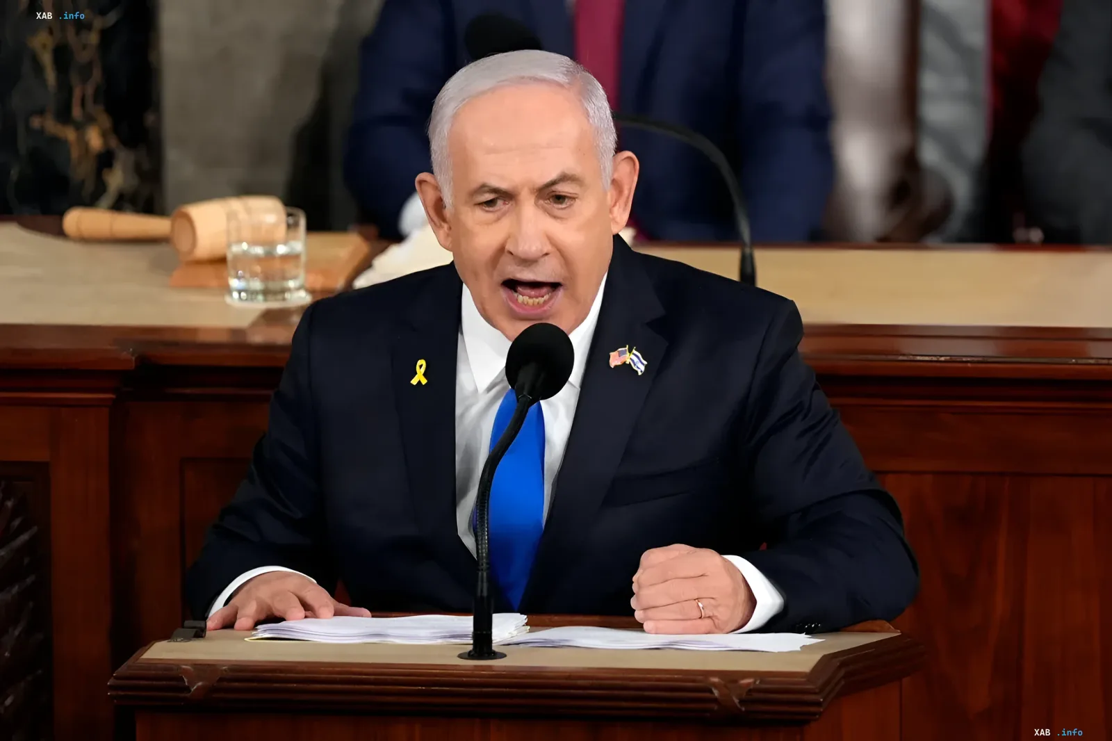 Israeli Prime Minister Benjamin Netanyahu making a statement