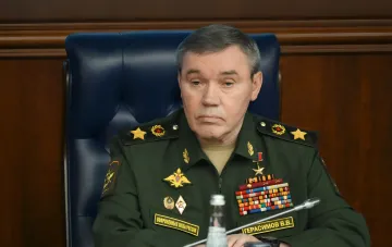 Chief of the Russian General Staff Valery Gerasimov in military uniform with medals at a meeting