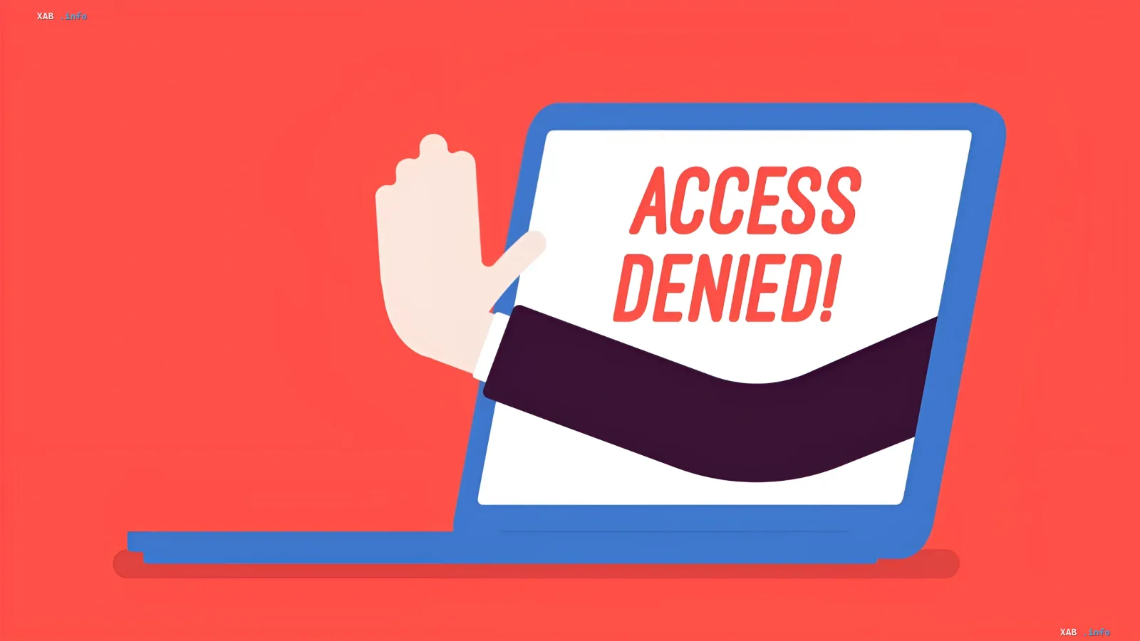 Graphic illustration: a laptop with the text Access Denied and a hand showing a stop gesture