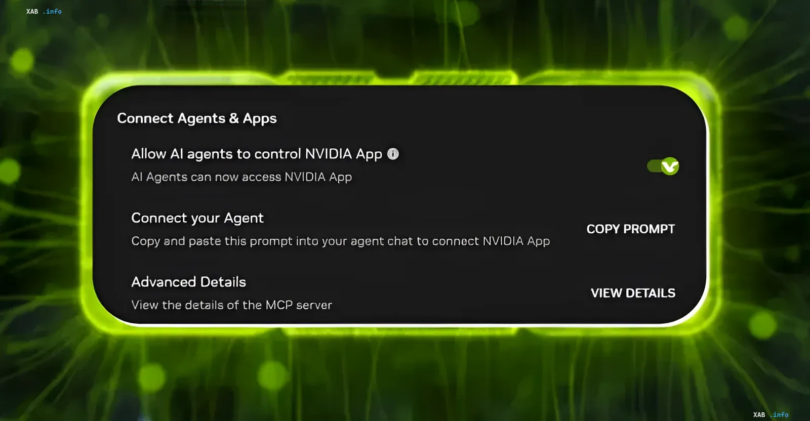 Интерфейс настроек Nvidia App с включенным переключателем подключения ИИ-агентов