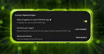 Интерфейс настроек Nvidia App с включенным переключателем подключения ИИ-агентов