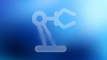 Abstraktes blaues Bild mit einem minimalistischen Roboterarm-Symbol