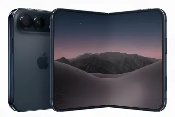 Складной смартфон Apple iPhone Duo в темно-синем корпусе с открытым двойным экраном