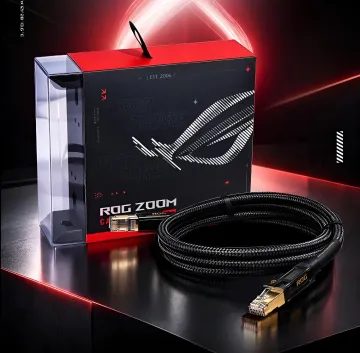 Ігровий мережевий кабель Asus ROG ZOOM Cat 8 у стильній коробці з червоним підсвічуванням