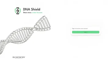 Benutzeroberfläche des DNA-Shield-Dienstes von Biomemory mit einer grafischen DNA-Struktur und Anmeldeschaltfläche