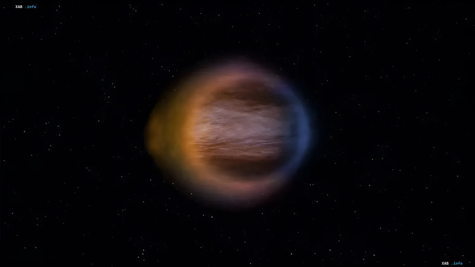 Illustration of the egg-shaped exoplanet WASP-17b against a starry background