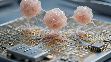 Lab-grown brain organoids on a multi-electrode array in a biohybrid experiment