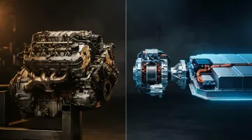 Comparison of a traditional internal combustion gasoline engine and a modern electric drive with a battery pack