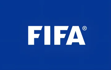 Blue FIFA logo with white letters and copyright symbol on a dark blue background