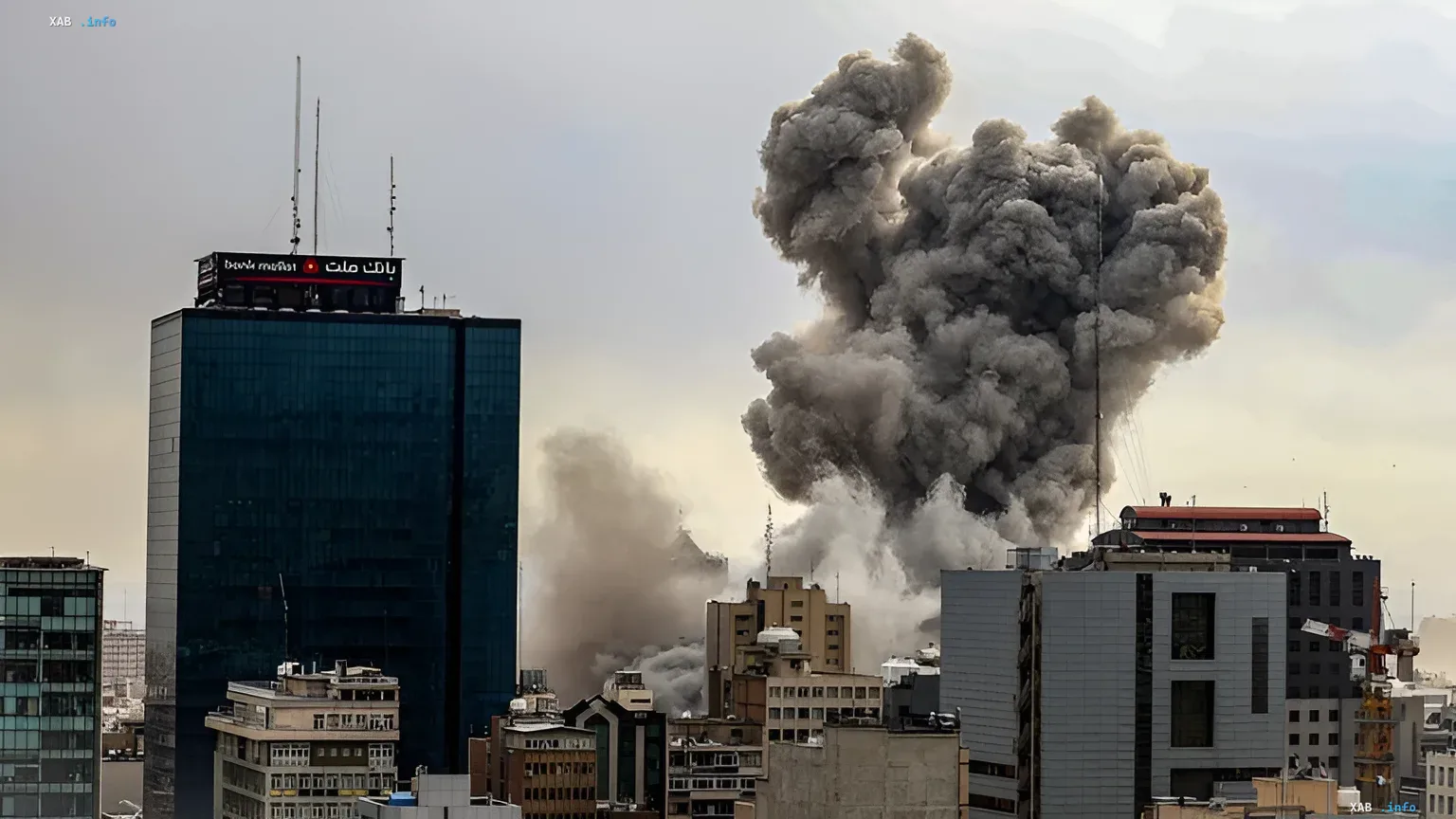 Black thick smoke rises over downtown buildings following an explosion