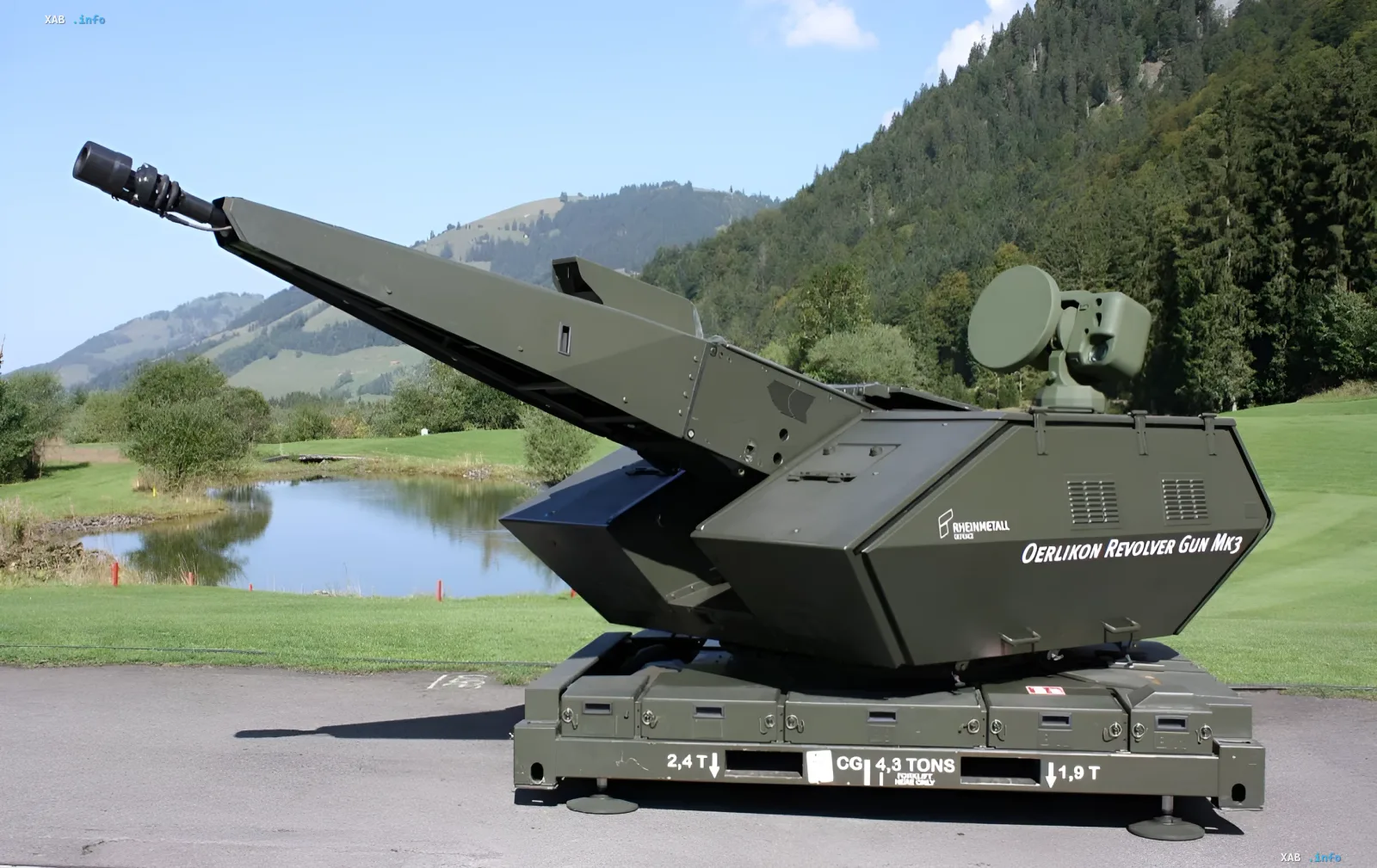 Automatische Flugabwehrkanone Oerlikon Revolver Gun Mk3 von Rheinmetall im Freien