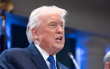 Donald Trump delivers a speech at a political rally before supporters in the US