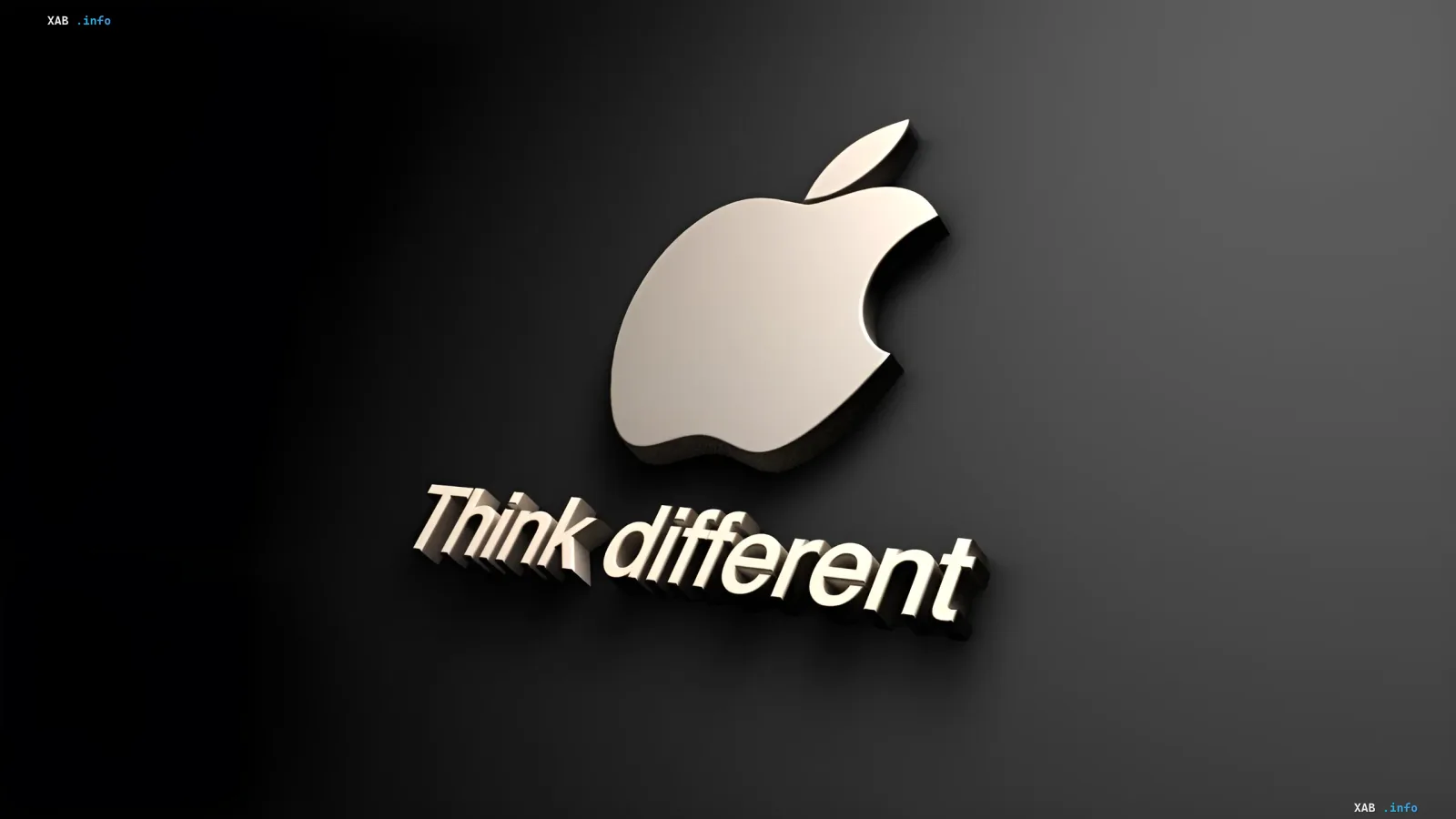 Black background featuring a 3D silver Apple logo and Think different text