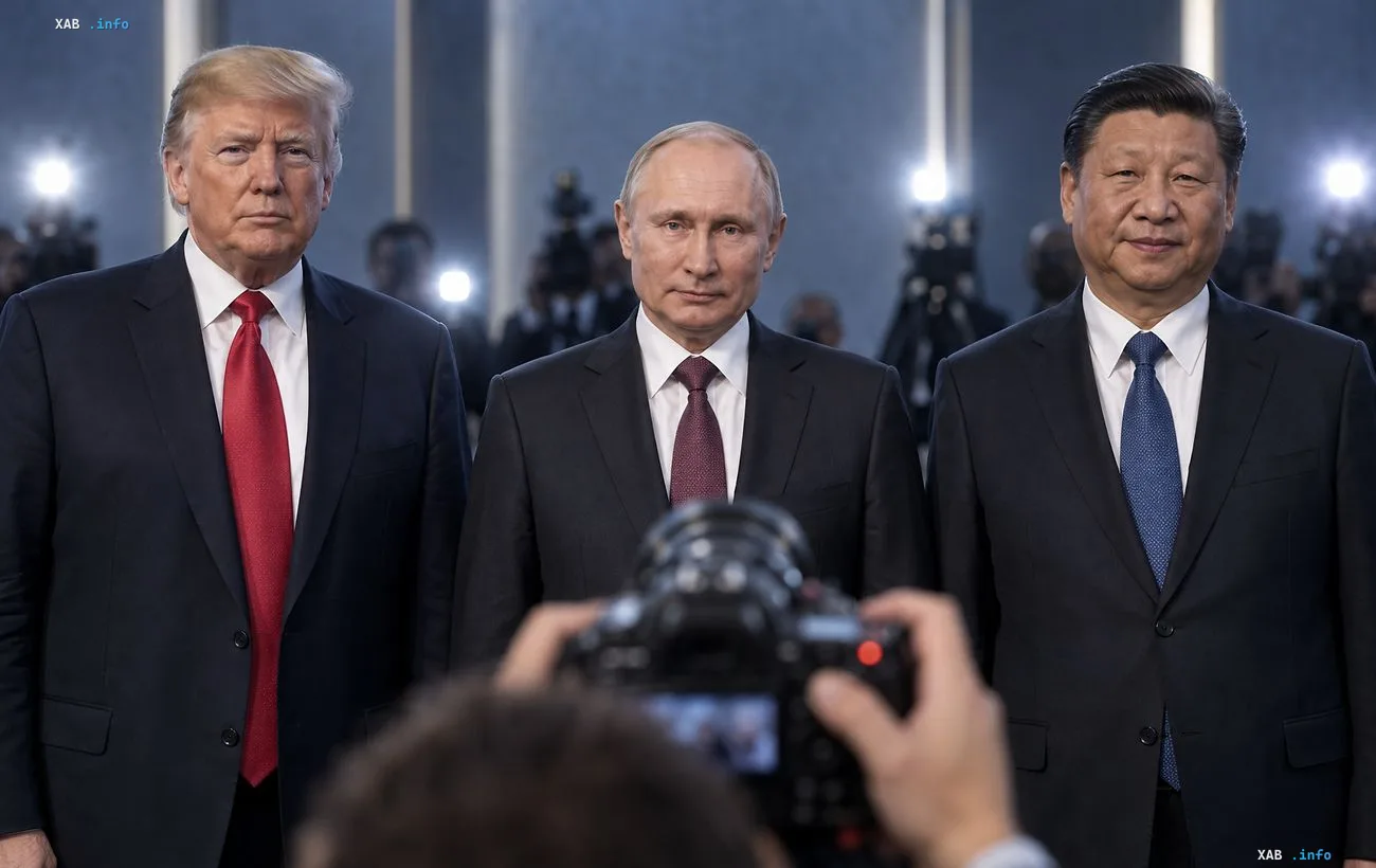 Donald Trump, Vladimir Putin and Xi Jinping during an official photo session