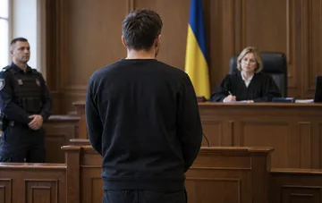 Бывший чиновник слушает решение суда в зале заседаний рядом с конвоем