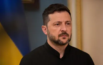 Ukrainian President Volodymyr Zelenskyy delivers an official statement regarding air defense supplies