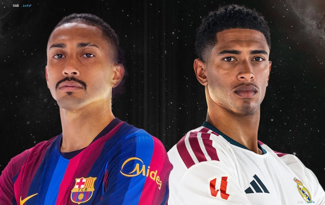 Raphinha im Barcelona-Trikot und Jude Bellingham im Real-Madrid-Trikot vor dem El Clasico