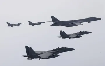 US military fighter jets in flight during a patrol mission