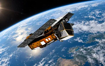 Orbital observatory Swift against the background of Earth and space