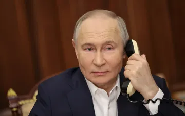 Russian President Vladimir Putin during a phone call in his Kremlin office