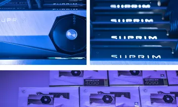 Материнська плата з відеокартами MSI GeForce RTX 4090 SUPRIM Liquid та коробки від них